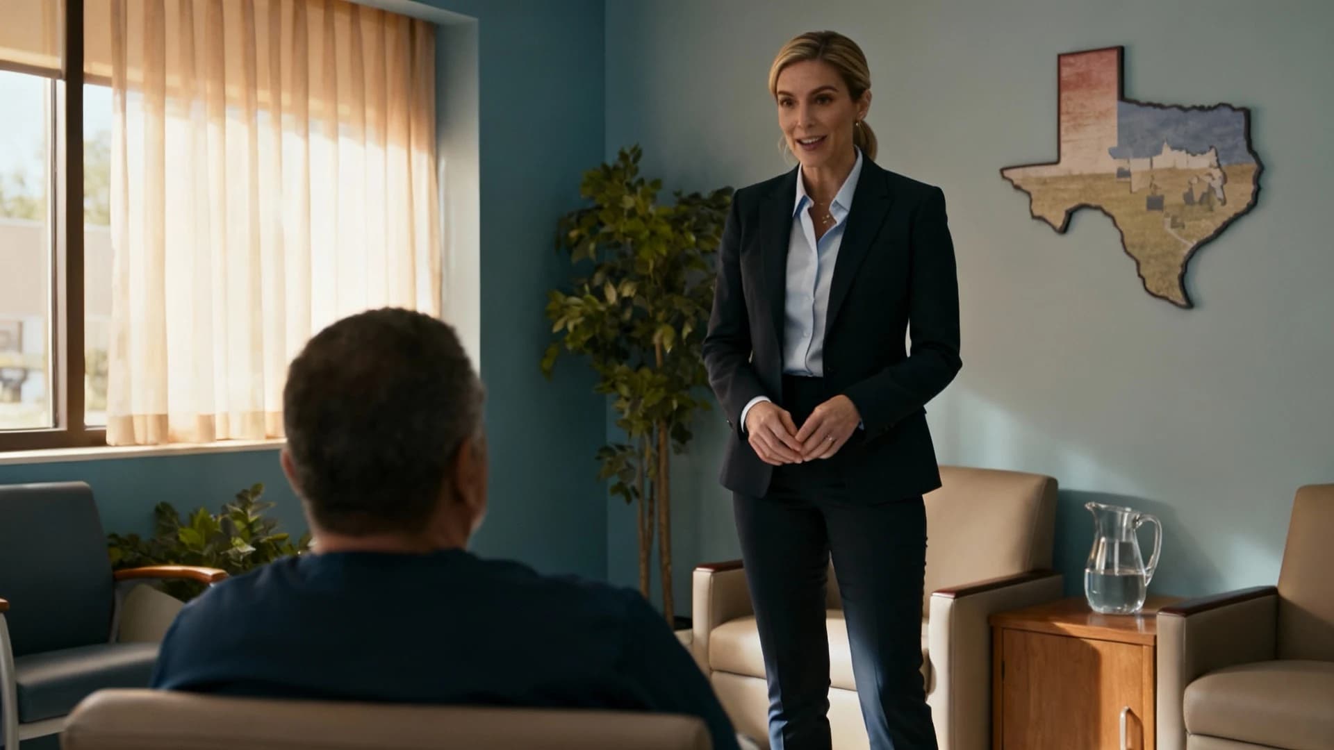 Professional addiction counselor consulting with a patient at Texas rehab center