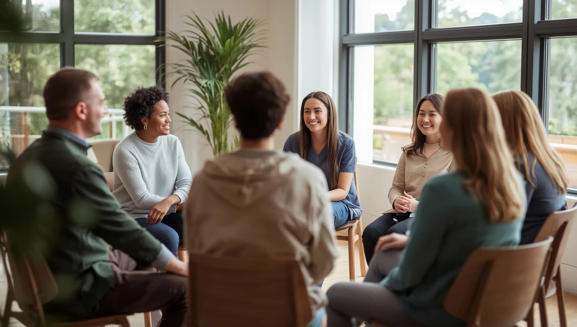Supportive group therapy session at a rehabilitation center in Texas